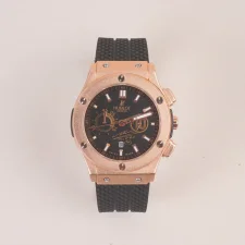 Black Strap Rosegold Dial Men's Wrist Watch